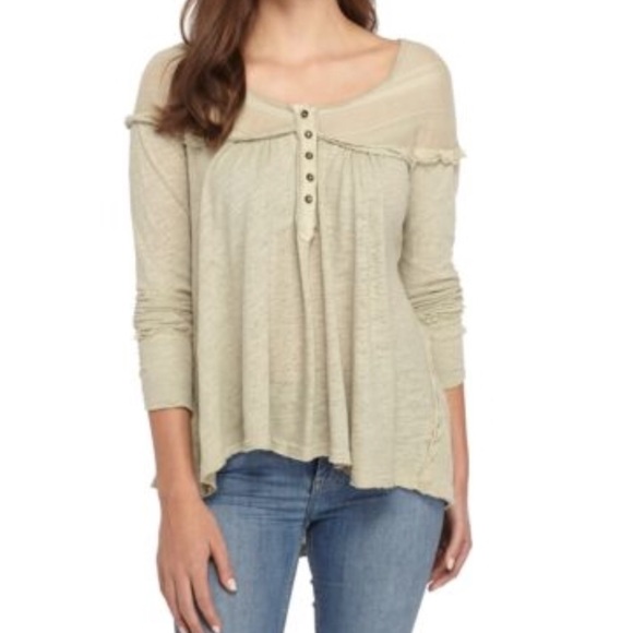 Free People Down Under Henley Top in Washed Army - Picture 3 of 7